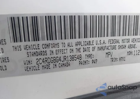 2018 Dodge Grand Caravan Se z USA, uszkodzony, nr VIN 2C4RDGBG4JR138548